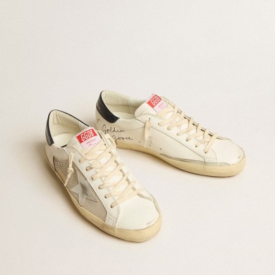 Golden Goose Super-Star LTD In Mesh And Leather With Silver Star And Blue Heel Tab GMF00665.F005180.10735