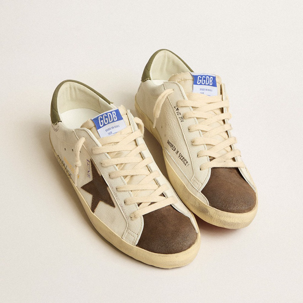 Golden Goose Super-Star LTD In Nappa With Brown Suede Star And Green Heel Tab GMF00101.F005194.11666