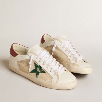 Golden Goose Super-Star LTD In Suede With Green Metallic Star And Red Heel Tab GMF00103.F006002.82678