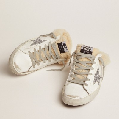 Golden Goose Super-Star Sabot In White Leather And Shearling Lining GWF00110.F002306.10224