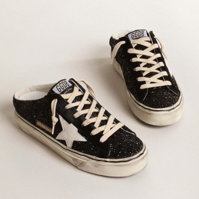 Golden Goose Super-Star Sabots In Black Glitter With White Bio-based Star GWF00485.F004546.80203