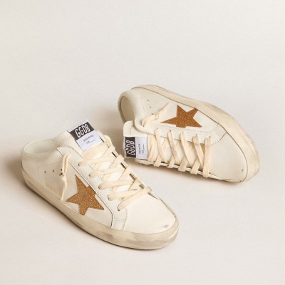 Golden Goose Super-Star Sabots In Leather With Plasticized Gold Glitter Star GWF00110.F005888.10272