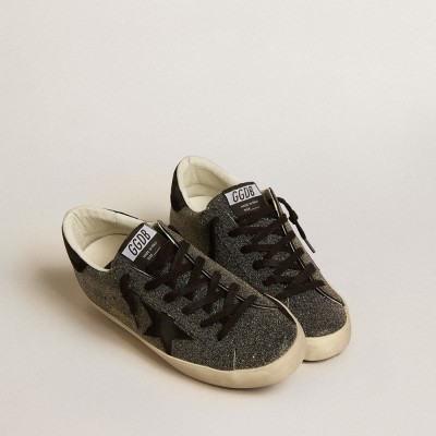 Golden Goose Super-Star In Black Swarovski Crystals With Black Suede Star GWF00101.F005170.90100