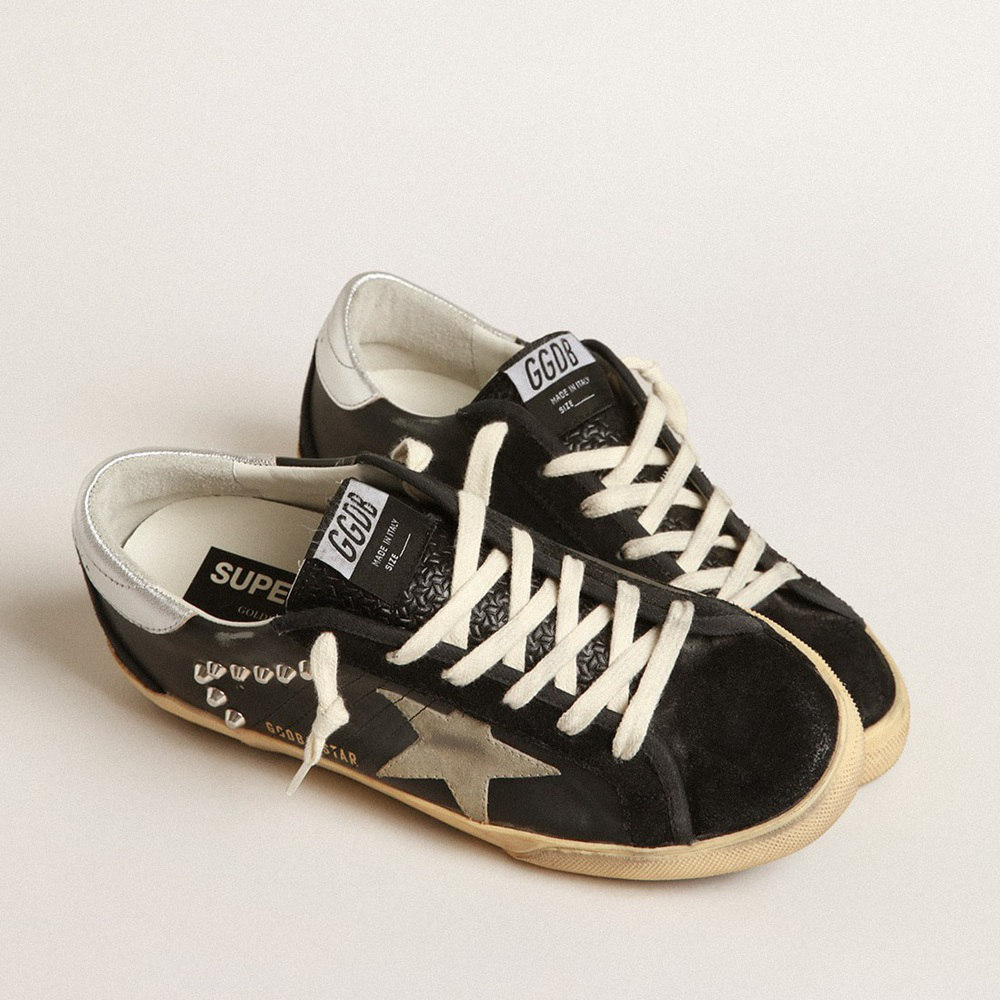 Golden Goose Super-Star In Black Leather And Suede With Silver Studs GWF00470.F004020.90367