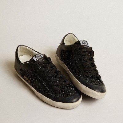 Golden Goose Super-Star In Black Nappa And Glitter With Glossy Black Leather Star GWF00108.F005111.90100