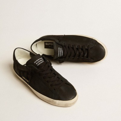 Golden Goose Super-Star In Black Nubuck With Perforated Star And Black Nubuck Heel Tab GMF00105.F005223.90100