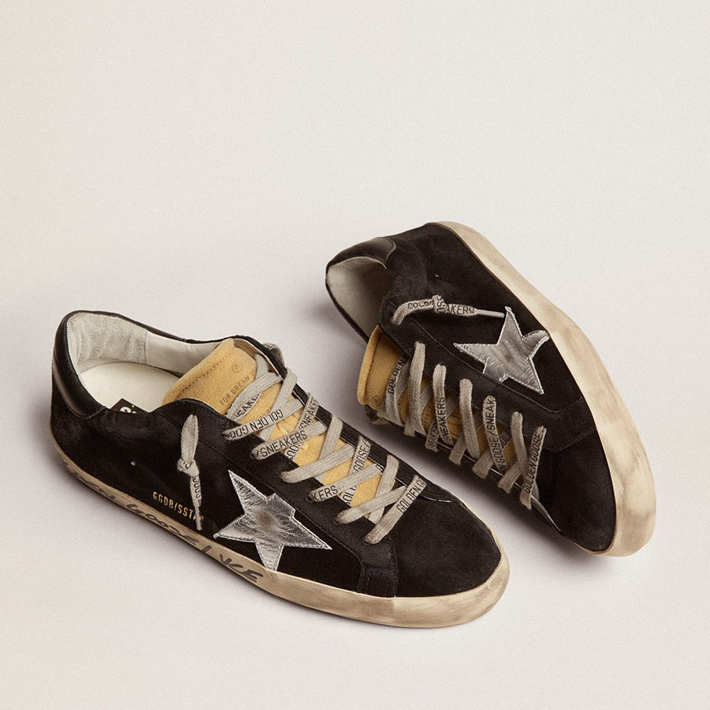 Golden Goose Super-Star In Black Suede With Silver Laminated Leather Star GMF00101.F002679.90179