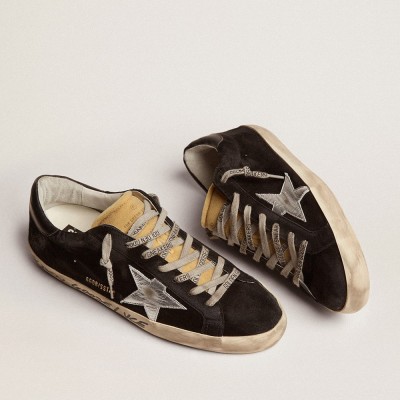 Golden Goose Super-Star In Black Suede With Silver Laminated Leather Star GMF00101.F002679.90179