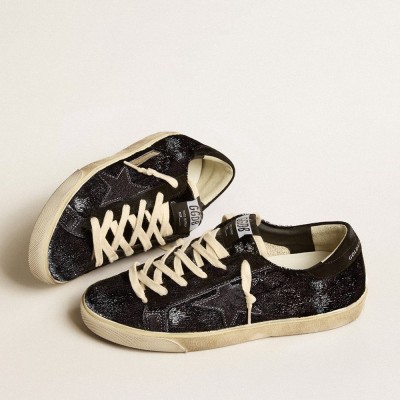 Golden Goose Super-Star In Black Velvet And Suede With Black Suede Star GWF00666.F005195.90100