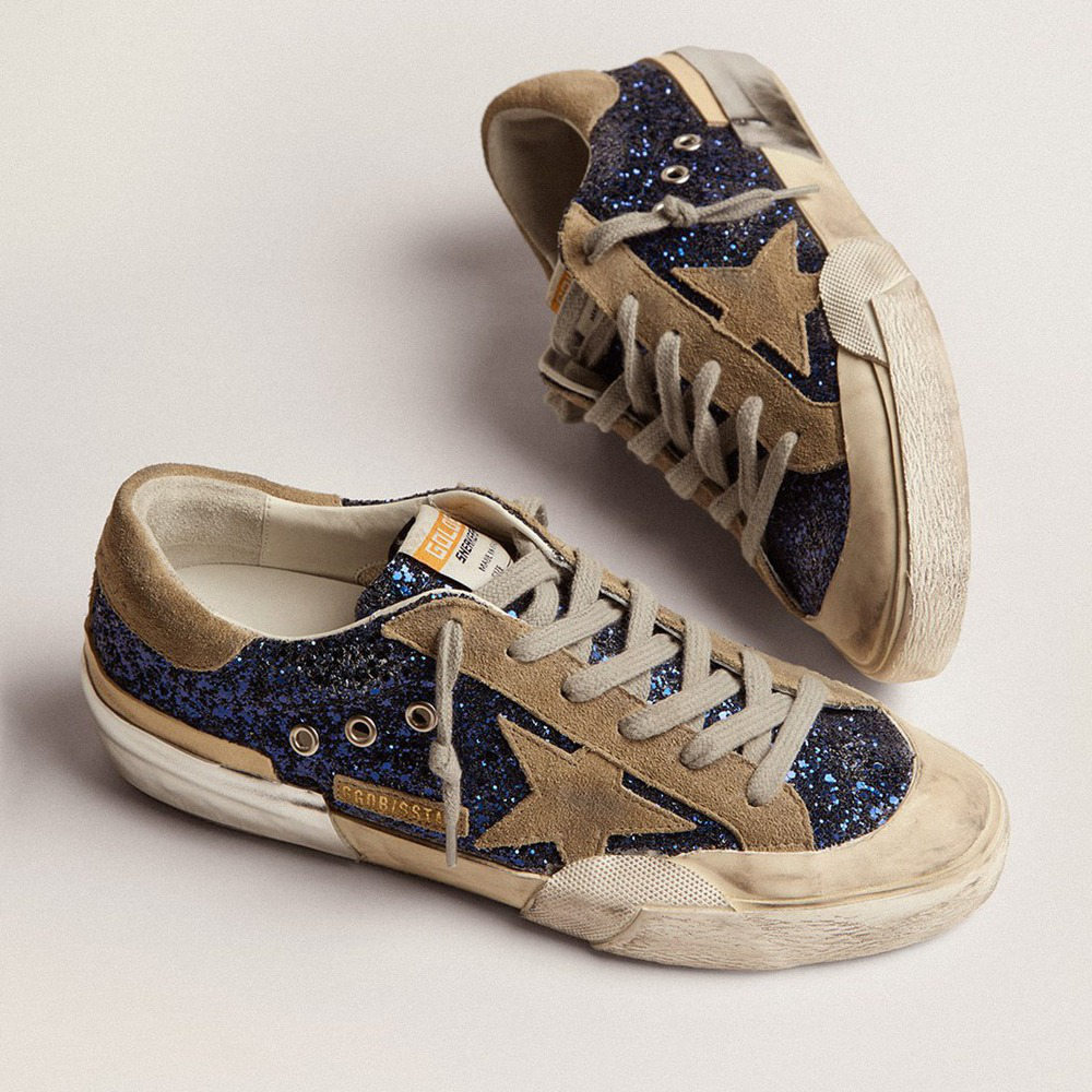 Golden Goose Super-Star In Blue Glitter With Dove Gray Suede Star GWF00107.F002741.81593