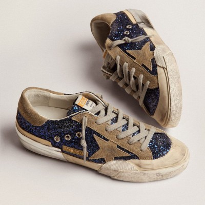 Golden Goose Super-Star In Blue Glitter With Dove Gray Suede Star GWF00107.F002741.81593