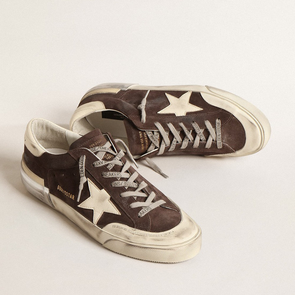 Golden Goose Super-Star In Gray Suede With Ecru Nappa Star And Heel Tab GMF00364.F004563.60435