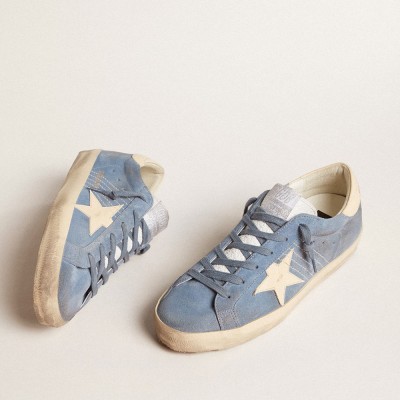 Golden Goose Super-Star In Light Blue Suede With Beige Leather Star And Heel Tab GWF00101.F005877.50856