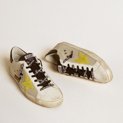 Golden Goose Super-Star In Mesh With Yellow Suede Star And Black Leather Heel Tab GMF00101.F000345.80305