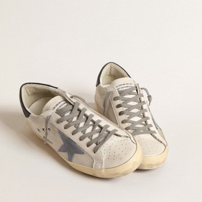 Golden Goose Super-Star In Pale Silver Mesh With Light Blue Suede Star GMF00101.F004587.82295