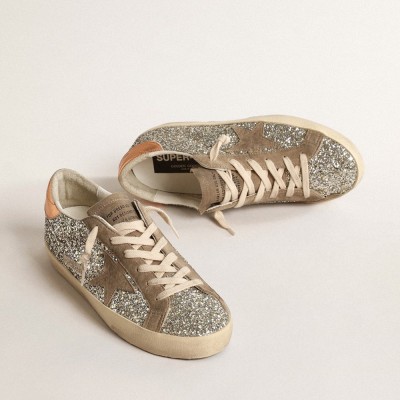 Golden Goose Super-Star In Platinum Glitter With Dove-gray Suede Star GWF00101.F004490.65186