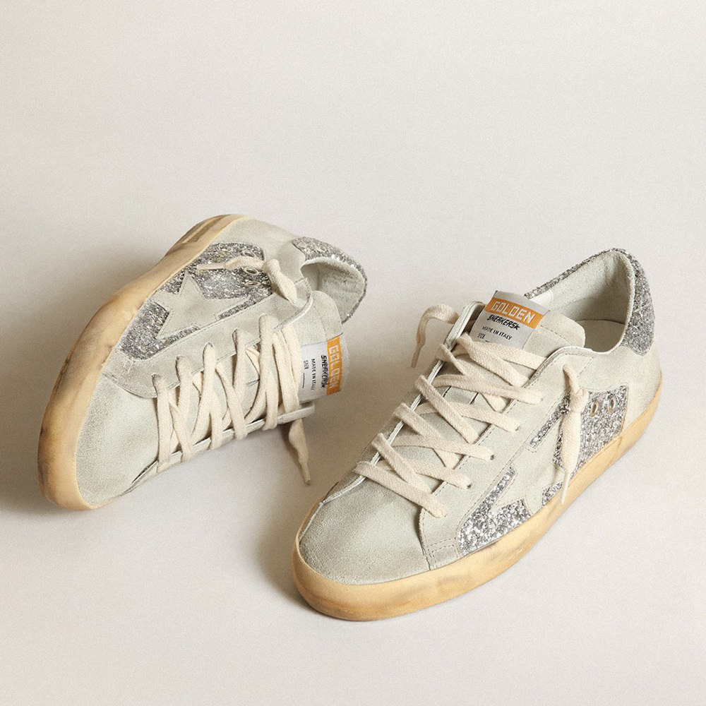 Golden Goose Super-Star In Silver Glitter With Ice-gray Star And Inserts GWF00103.F003401.60369