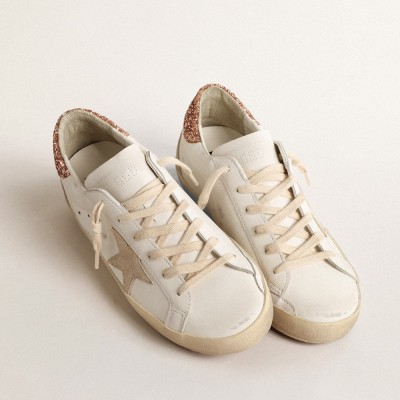 Golden Goose Super-Star With A Suede Star And Peach-pink Glitter Heel Tab GWF00102.F004489.11471