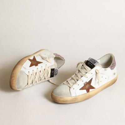 Golden Goose Super-Star With A Tan Star And Pink Glitter Heel Tab GWF00101.F003396.11237