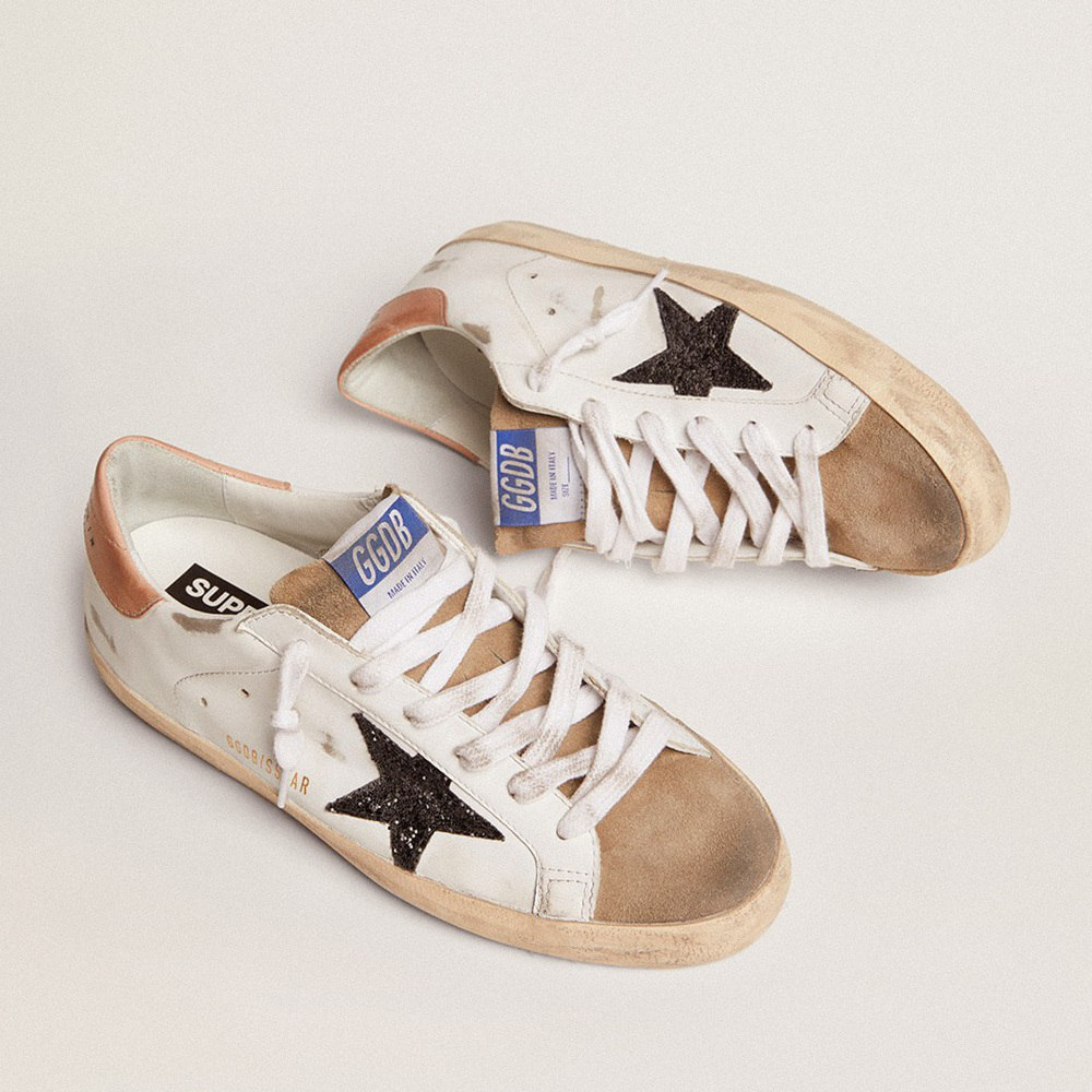 Golden Goose Super-Star With Black Glitter Star And Pink Heel Tab GWF00101.F002714.81579