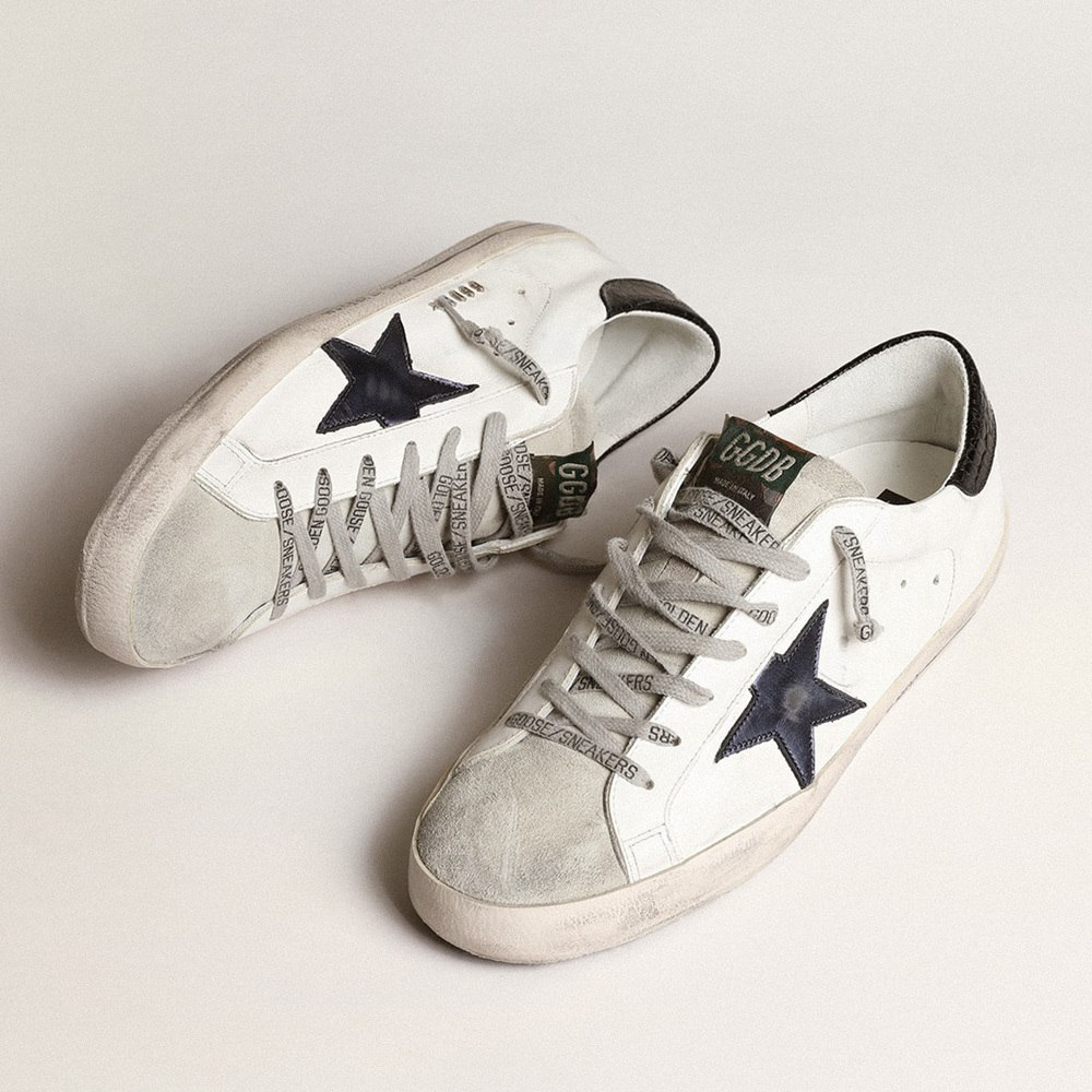 Golden Goose Super-Star With Blue Metallic Leather Star And Black Heel Tab GMF00101.F003980.11356