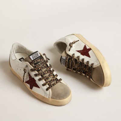 Golden Goose Super-Star With Burgundy Glitter Star And Silver Heel Tab GWF00102.F004057.11372