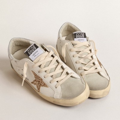 Golden Goose Super-Star With Gold Glitter Star And Ice-gray Suede Inserts GWF00102.F004664.10417