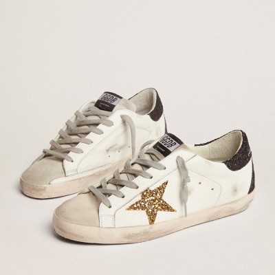 Golden Goose Super-Star With Gold Star And Black Glitter Heel Tab GWF00102.F000959.80724