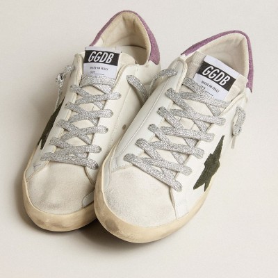 Golden Goose Super-Star With Green Snake-print Suede Star And Purple Heel Tab GWF00101.F001665.10655