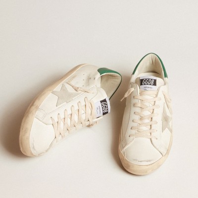 Golden Goose Super-Star With Ice-gray Suede Star And Green Leather Heel Tab GMF00101.F005770.10802