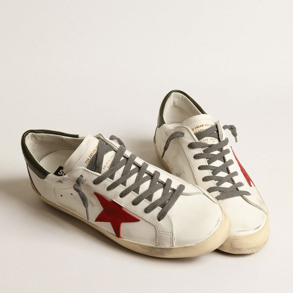 Golden Goose Super-Star With Red Suede Star And Green Leather Heel Tab GMF00102.F003987.11357