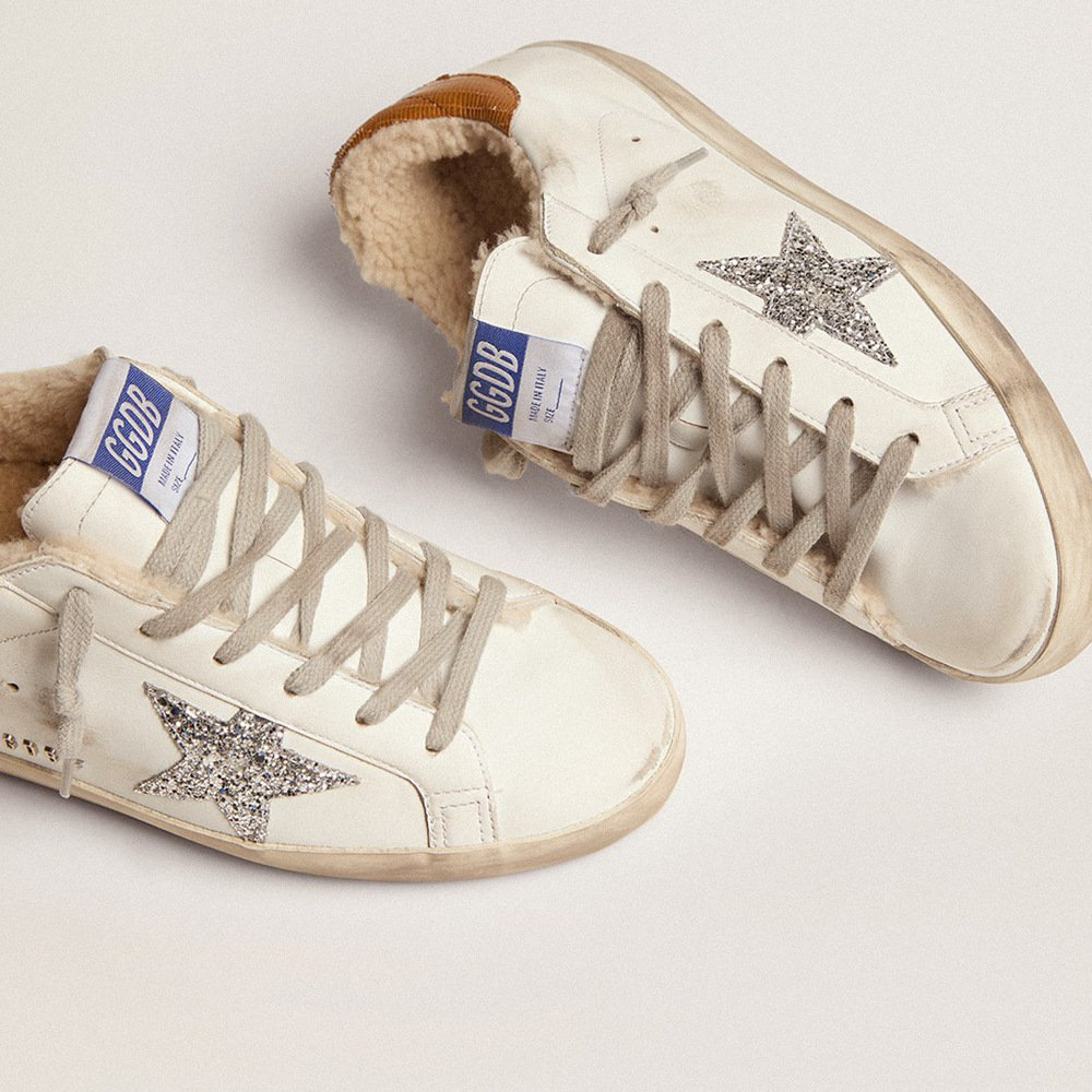 Golden Goose Super-Star With Shearling Lining And Silver Glitter Star GWF00101.F002695.10942