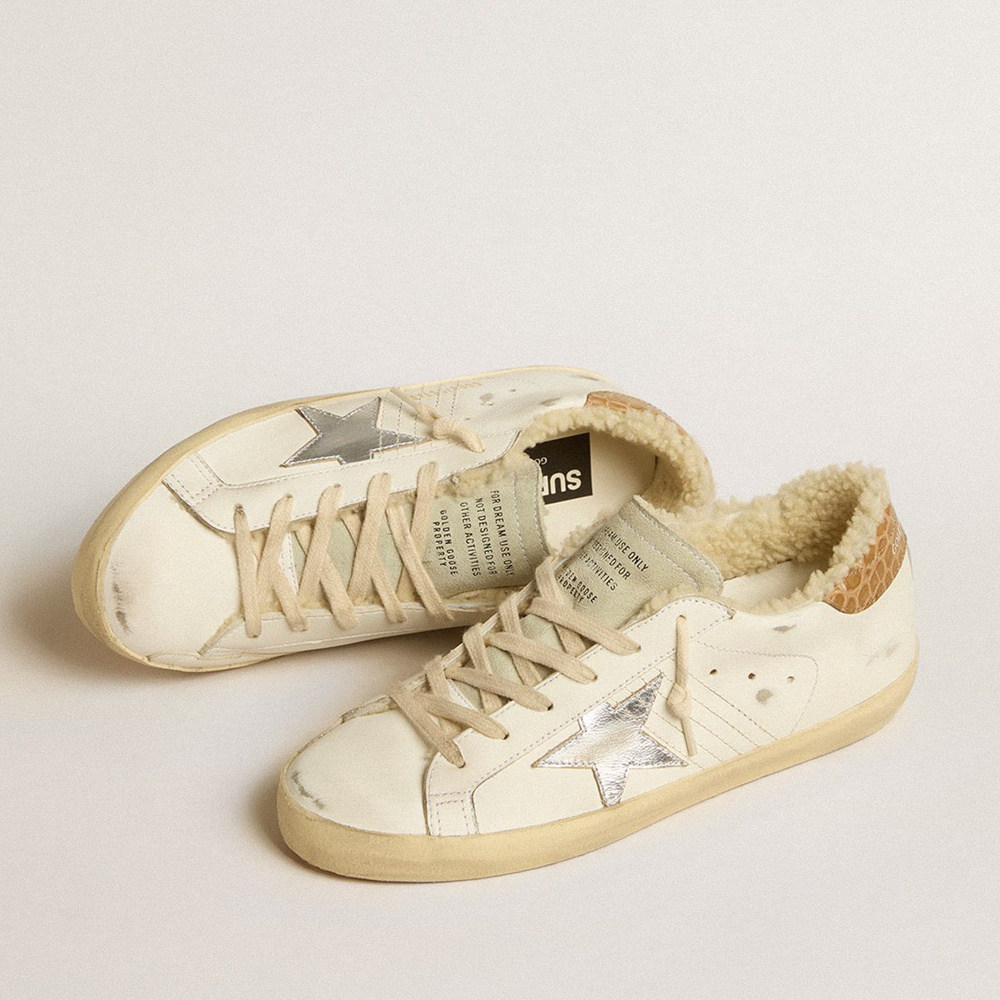 Golden Goose Super-Star With Silver Leather Star And Crocodile-print Leather Heel Tab GWF00101.F005174.11662