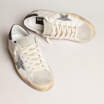 Golden Goose Super-Star With Silver Star And Brown Glitter Heel Tab GWF00102.F003971.11353