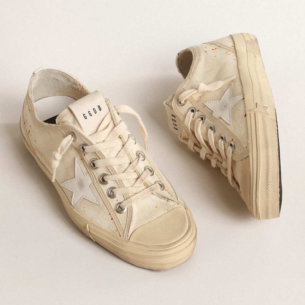 Golden Goose V-Star LAB In Canvas With Leather Star And Rust-colored Speckles GWF00205.F004646.15257