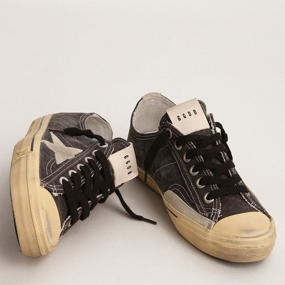 Golden Goose V-Star LTD In Black Canvas With Ice-gray Star And Heel Tab GMF00129.F003088.90184