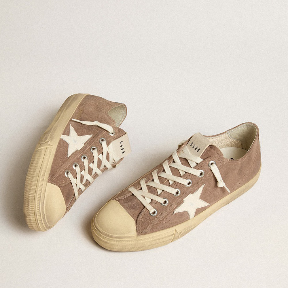 Golden Goose V-Star In Dove-gray Suede With White Nappa Leather Star GMF00129.F005291.60481