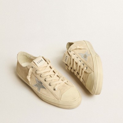 Golden Goose V-Star In Pearl Suede With Silver Metallic Leather Star GMF00129.F005298.15542