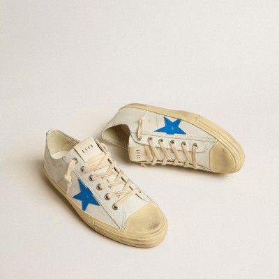 Golden Goose V-Star In White Leather With Light Blue Leather Star GMF00129.F005297.10793