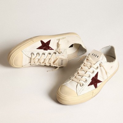 Golden Goose V-Star In White Nappa With Red Glitter Star GWF00129.F003921.10350