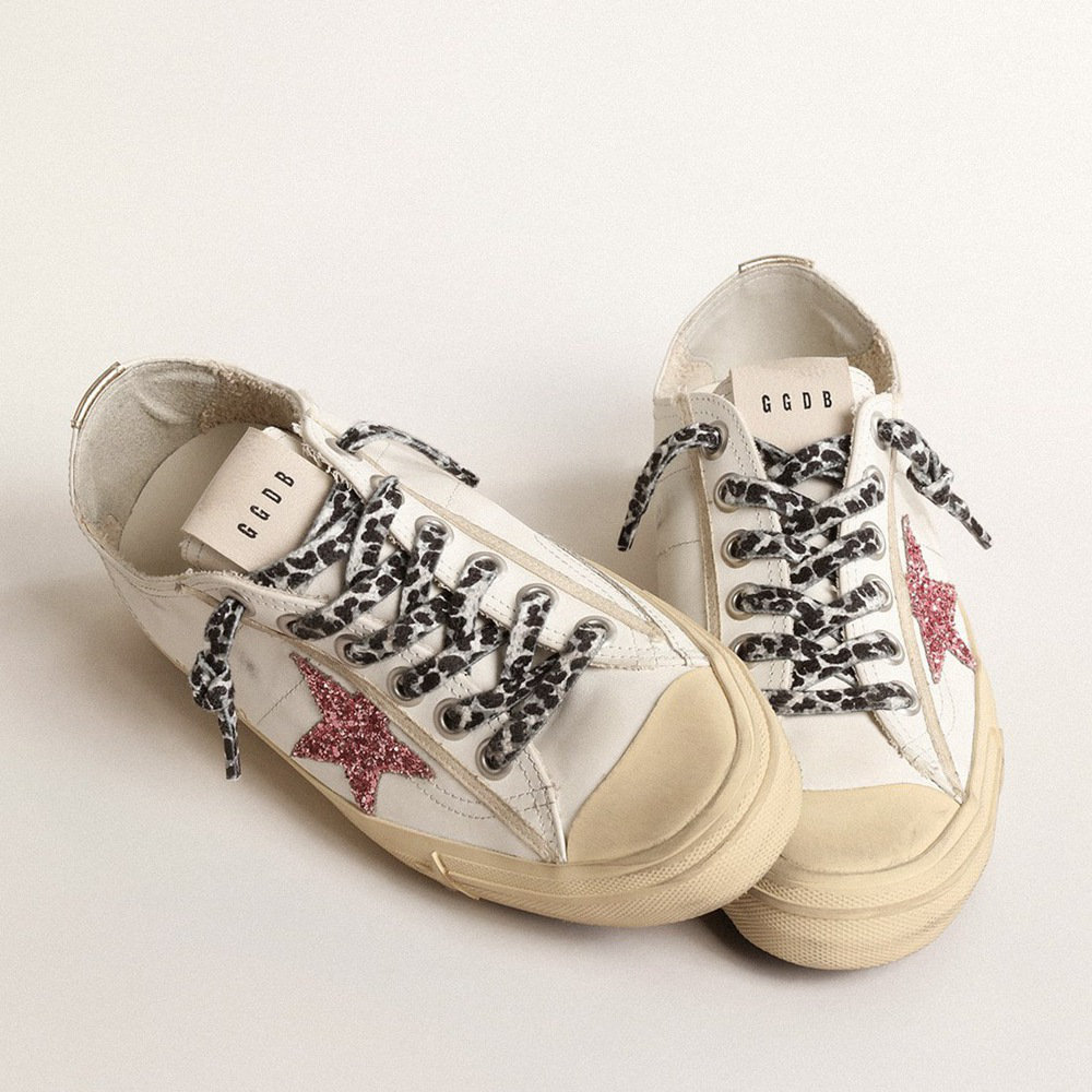 Golden Goose V-Star With Pink Glitter Star And Metallic Leather Heel Tab GWF00129.F004576.11504