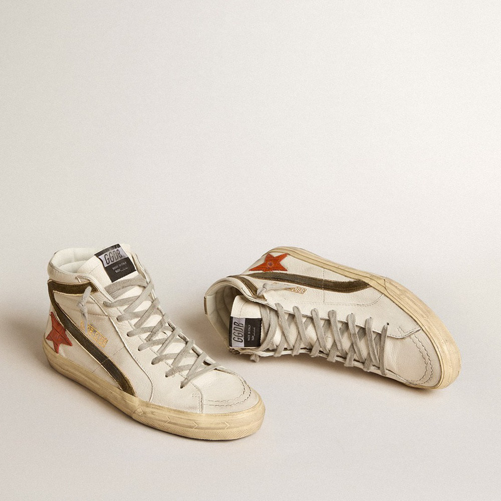 Golden Goose Nappa Leather Slide With Orange Croc-print Star And Green Suede Flash GMF00115.F006036.11890