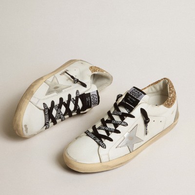 Golden Goose White Leather Super-Star Sneakers With Glittery Heel Tab GWF00102.F001460.10593